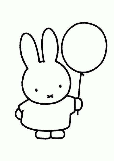 Balloon Coloring Pages - Best Coloring Pages For Kids Miffy Cake, Rabbit Drawing, Bunny Coloring Pages, Bear Coloring Pages, White Drawing, Pola Sulam, Cartoon Coloring Pages, Rabbit Cartoon, Black And White Drawing