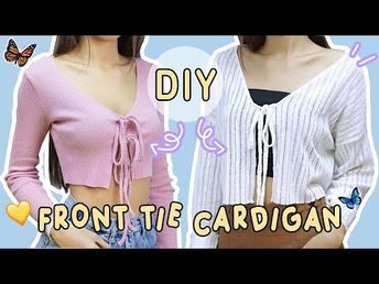 DIY Front Tie Cardigan - Hand Sewing | Upcycling Old Clothes | Chenda Keo - YouTube Upcycling, Croquis, T Shirt To Cardigan Diy, Cardigan Diy Sewing, Diy Cardigan From Sweater, Thrift Flip Cardigan, Tie Front Cardigan Pattern, Diy From Old Clothes, Old Clothes Diy Upcycling Ideas