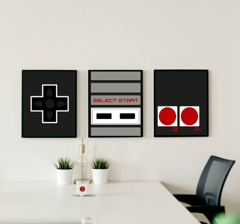 Nintendo Room, Video Game Bedroom, Video Game Room Decor, Mario Room, Small Game Rooms, Nes Controller, Game Room Wall Art, Remodel Basement, Bedroom Basement