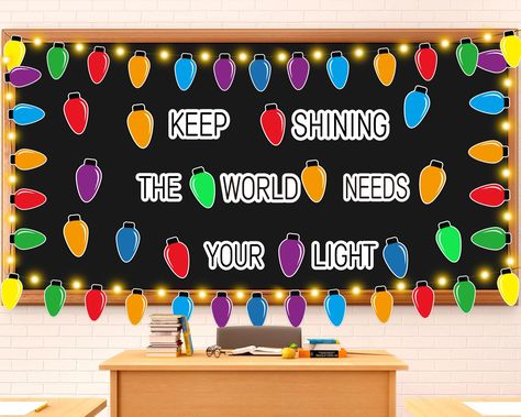 PRICES MAY VARY. Package including: 48pcs light bulbs cutouts in 8 color, motivational letter "keep shining the world needs your light", 48pcs light bulbs border cutouts in 8 color, 2pcs 9.84 ft/ 3 meter led string lights, come with 120pcs adhesive dots. The abundant quantity and ideal combination can meet your various decoration for bulletin boards in classroom and home. Tips: these cutouts are not self adhesive, which need to be fixed on the bulletin board with glue points. Attractive design: Home School Supplies, Chalkboard Wall Decor, Fairy Tales Preschool, Motivational Letter, Bulletin Boards Classroom Decor, Christmas Bulletin, Keep Shining, Bulletin Board Sets, Christmas Light Bulbs