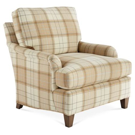 Jefferson Club Chair, Cream/Tan Plaid Chair, Massoud Furniture, Rolled Arm Chair, Swivel Club Chairs, Striped Chair, Luxury Furniture Living Room, French Country Living Room, Cozy Chair, Perfect Chair