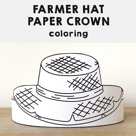 These farmer straw hat paper crowns are great for a community helpers craft project.Buy once and print as many times as you need.These paper crowns… Farmer Hat Craft Preschool, Uncle Nacho's Hat Preschool Activities, Farmer Hat Craft, Farmer Activities Preschool, Farmer Craft Preschool, Ag Club, Farmers Hat, Farmer Craft, Farmer Art