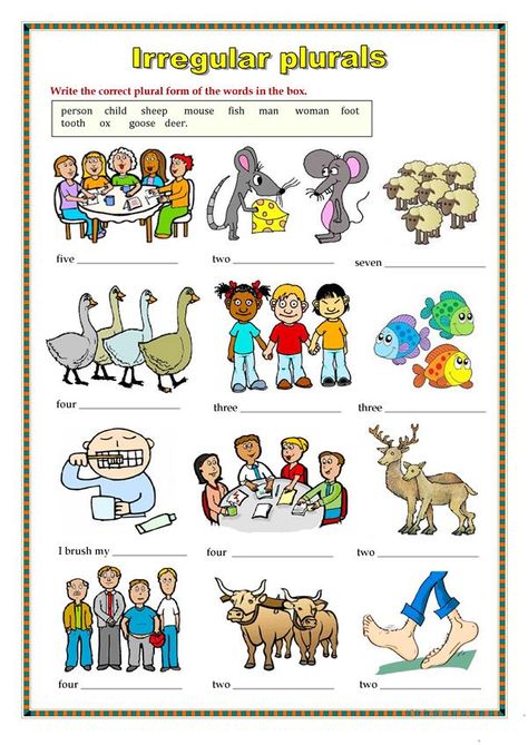 Irregular Plurals 2 (worksheet) - English ESL Worksheets Irregular Plural Nouns Worksheet, Irregular Nouns, Plurals Worksheets, Plural Nouns Worksheet, Irregular Plural Nouns, Irregular Plurals, Singular And Plural Nouns, English Grammar For Kids, Grammar For Kids