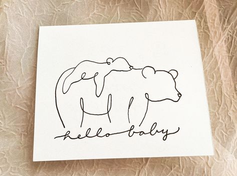 Send a wholesome and delicate message of congrats to a friend, client, or colleague expecting a little one. This card features a simple sketch of a mother bear carrying a baby bear on her back. The message on the front of the card is your choice. On the inside of the card, your personalized message will be handwritten with a felt tip pen on white paper. The card will be placed into a handmade envelope, stamped with a wax seal, and addressed with calligraphy to the recipient of your choice. New Baby Cards Handmade Simple, Maternity Leave Card Ideas, Card For New Mom, Baby Shower Watercolor Card, Baby Watercolor Card, New Baby Cards Handmade, Baby Shower Cards Diy, Baby Shower Card Ideas, Watercolor Baby Shower Card