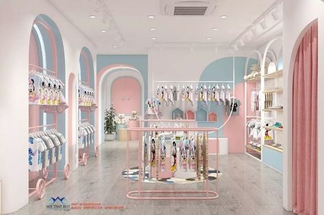 Kid Boutique Ideas, Baby Showroom Ideas, Clothing Store Counter Design, Kids Shop Interior, Kids Store Design, Kids Boutique Ideas, Baby Store Display, Kids Clothing Store Design, Kids Branding Design