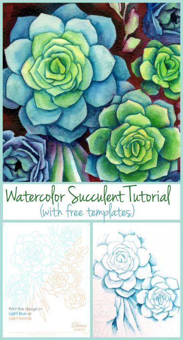 DIY Watercolor Succulents Watercoloring Ideas, Succulent Paintings, Succulent Drawing, Succulents Drawing, Tattoo Diy, Succulent Painting, Watercolor Succulents, Succulent Art, Whimsical Watercolor