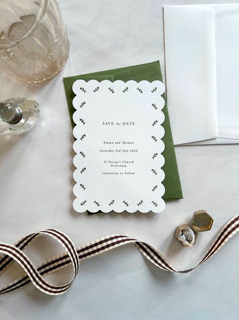 Countryside Wedding Invitations, Wedding Invitations Simple Modern, Safe The Date, Wedding Invitation Modern, Elegant Birthday, 카드 디자인, Scallop Edge, Modern Invitation, Stationery Collection