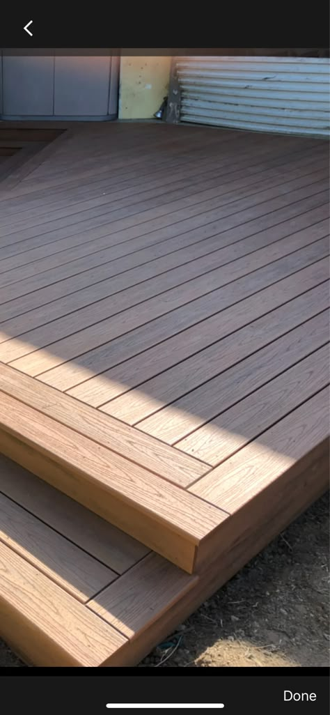 Deck Around Corner Of House, Deck Finishing Ideas, Trex Coastal Bluff Vs Toasted Sand, Corner Deck, Deck Details, Redwood Decking, Decking Ideas, Terrasse Design, Cedar Deck