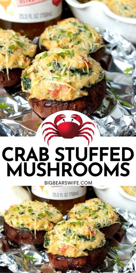 Spinach Filling, Crab Stuffed Mushrooms, Crab Stuffed, Low Carb Meals, Easy Lunch Ideas, Appetizers Easy Finger Food, Best Appetizer Recipes, Easy Cream, Crab Recipes