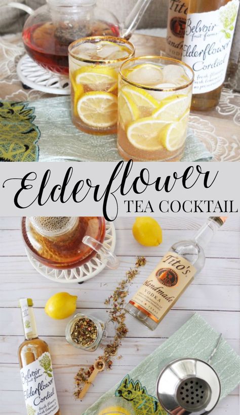 A hot or cold relaxing tea cocktail made with chamomile tea, Belvoir Elderflower Cordial, vodka, and lemon juice. #ad #worldmarkettribe // www.ElleTalk.come Elderflower Tea, Elderflower Cocktail, Juice Ad, Craft Cocktail Recipe, Tea Cocktail, Elderflower Cordial, Beach Cocktails, Happy Hour Cocktails, Homemade Cocktails