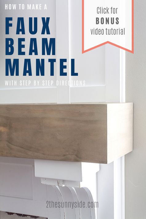 Have you ever wondered how to make a faux wood beam mantel, or maybe  even wondered how to make a floating mantel, or install one? Come see how we made a beautiful faux wood beam mantel without visible seams, at a fraction of the cost of a real, thick and heavy beam!#fauxwoodbeam #fireplacemantel #fireplace Stain Colors For Fireplace Mantle, How To Make A Mantel, Diy Wood Mantle, Faux Mantel, Mantel Beam, Faux Mantle, Diy Mantle, Beam Mantel, Oak Mantle