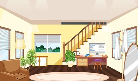 Living room scene with workspace House Inside Background, Living Room Vector, Background House, Back Background, Background Home, Cute Panda Wallpaper, House Inside, Image House, Room Inspo