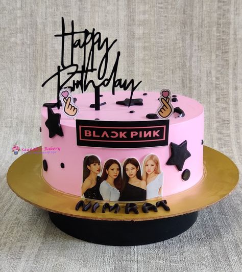 Black Pink Cake Design, Black Pink Theme Cake, Blackpink Cake Design, Pink Theme Cake, Black Pink Cake, Black Pink Theme, Blackpink Cake, Kpop Cake, Cartoon Birthday Cake