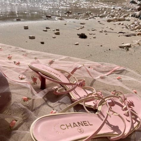 Chanel Aesthetic, Malibu Barbie, Chanel Sandals, Pink Beach, Spring Aesthetic, Pink Princess, Beach Aesthetic, Vintage Chanel, Pink Aesthetic