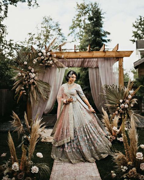 A Socially Distant Wedding in the Bride's Boho Backyard Floral Mandap, Boho Backyard, Easy Wedding Planning, Indian Wedding Hairstyles, Blue Lehenga, Sikh Wedding, Wedding Show, Indoor Wedding, Bridal Photos