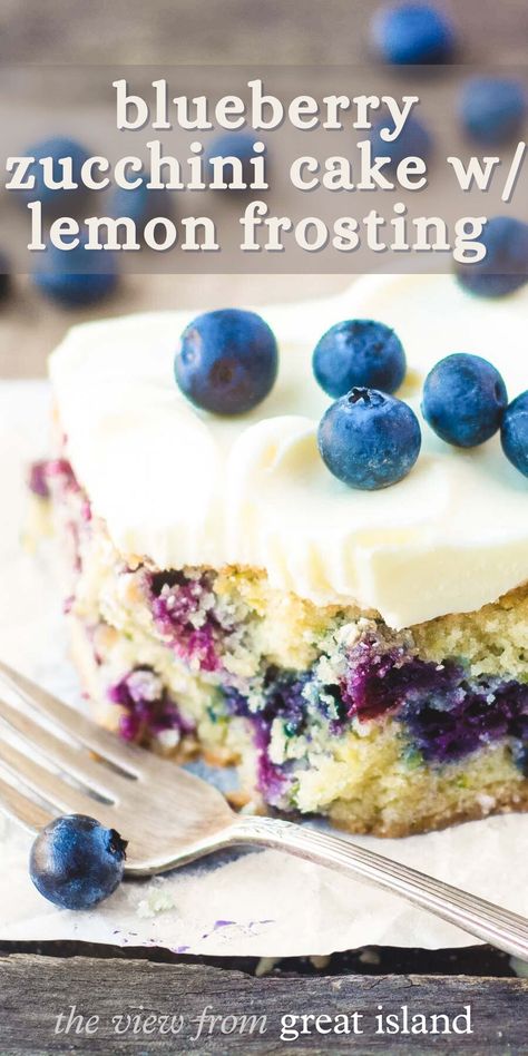 Blueberry Zucchini Cake, Courgette Cake, Zucchini Desserts, Blueberry Zucchini, Zucchini Recipes Dessert, Low Carb Brownies, Lemon Frosting, Lemon Buttercream, Blueberry Desserts