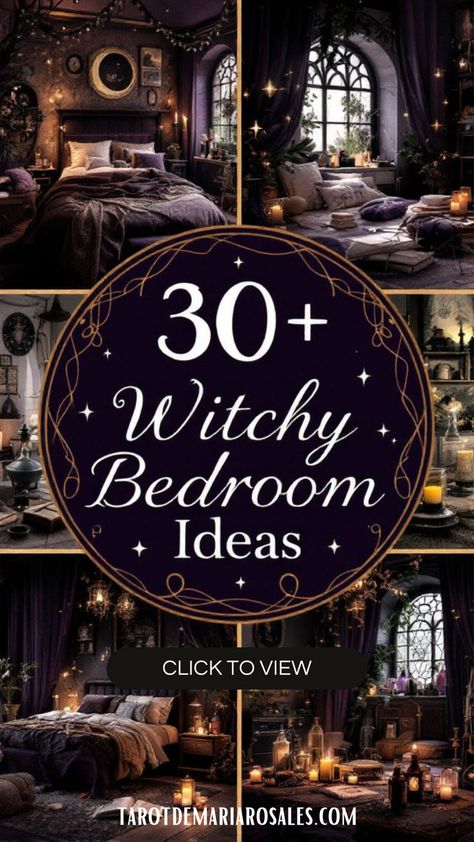 Dive into 30+ witchy bedroom ideas that perfectly merge magical vibes with modern design! Discover mystical touches like moon phase decor, crystal accents, and dark, moody colors to create a space that's both stylish and enchanting. Turn your bedroom into a magical retreat with these bewitching decor tips. ✨🔮 #WitchyBedroom #HomeDecor #MagicalVibes Enchanted Bedroom Ideas, Witch Bedroom, Witch Bedroom Decor, Moon Phase Decor, Witchy Bedroom Ideas, Witch Bedrooms, Witchy Bedroom, Dark And Moody Interiors, Dark And Moody Bedroom