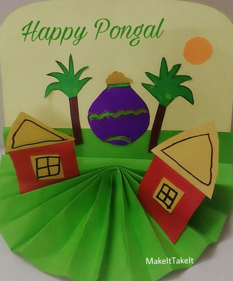 Paper Pongal craft for Tamilar thirunaal, Thai Pongal.  #Pongal #pot #sugarcane #Happy #Pongal  #festival #unique  #easy #craft #accordion #fold  Wish you all a very Happy Pongal from #MakeItTakeIt Sankranti Crafts For Kids, Pongal Craft Ideas For Kids, Pongal Craft, Multicultural Crafts, Thai Pongal, Pongal Pot, Pongal Festival, Culture Project, Baby First Birthday Cake