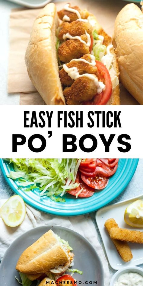 Are you after a quick and easy but delicious food hack? Try these Fish Stick Po'Boys! A sandwich made with store-bought premade fish sticks and showered with love to transform into one fantastic fish sandwich! Something as delicious as these fish stick po’ boys shouldn’t be this easy to make. I love using fresh-cut veggies and homemade roasted garlic aioli! You won't regret trying this delicious fresh lunch idea! Recipes With Fish Sticks, Fresh Lunch, Showered With Love, Roasted Garlic Aioli, Healthy Lunches For Kids, Cheap Easy Meals, Fish Sticks, Fish Sandwich, Garlic Aioli