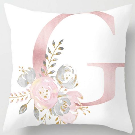 Letter Flowers, Couch Bedroom, Car Chair, Letter Pillows, Soft Throw Pillows, Cute Alphabet, Pink Throws, Pink Throw Pillows, Floral Throw Pillow Covers