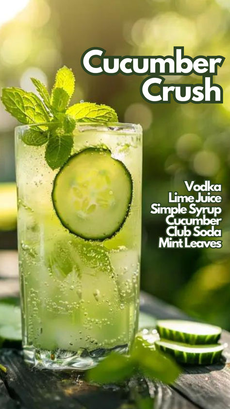 Cucumber Crush Crush Drink Recipes, Alcohol Pitcher Drinks, Cucumber Cocktails, Cucumber Vodka Drinks, Soda Cocktails, Cocktails Ideas, Bbq Cocktails, Green Cocktails, Drinks Vodka