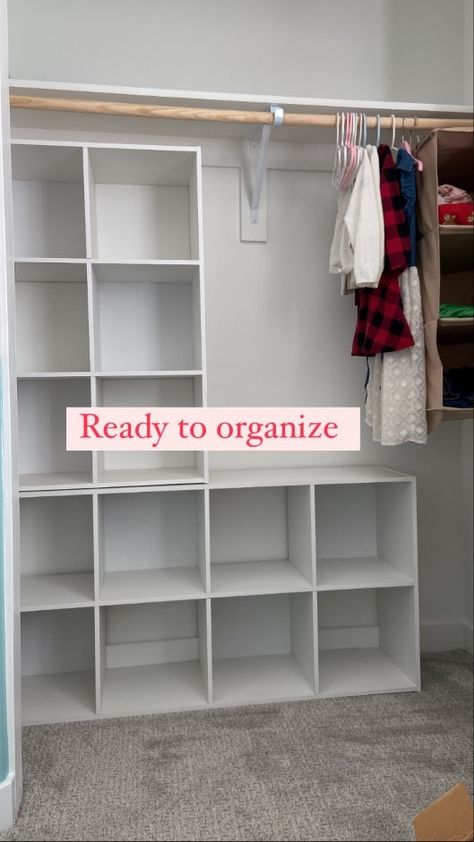 Boys Closet Cube Storage, Cubby Closet Organization, Storage Cube Wardrobe, Closets With Cube Organizer, Cubby In Closet, Closet Organization Ideas Cubes, Closet Organization Ideas With Cubes, Cube Storage For Jeans, Cubes In Closet Storage Ideas