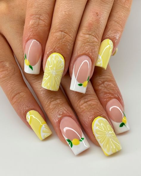 🍋 inspo from @ksnailedit 🫶 using @apresnailofficial natural long square tips and base color Dear Diary from the Light and Shadow collection 🤍 all other polishes from @vbeautypure 💕 #summernails #nailinspo #vbeautypure #apresgelx #nails #gelx #squarenails #gelxnails #gelnails #gel #gelpolish #fruitnails #lemonnails #nailsnailsnails #summernailinspo Freestyle Nails, Lemon Nails, Junk Nails, Bright Nails, Yellow Nails, Gel Nail Designs, Nail Designs Summer, Square Nails, Love Love Love