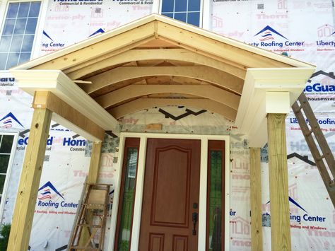 Portico on Front Entrance.  Using Versatex for trim Dormer Design, Porch Roofs, Portico Ideas, Boathouse Ideas, Colonial Front Door, Front Portico, Portico Designs, Front Porch Addition, Shutter Projects