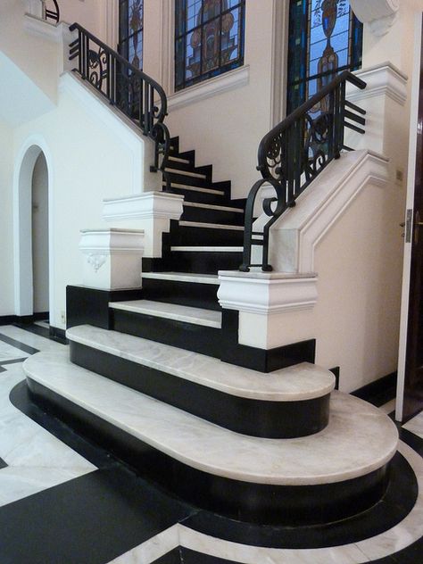 Staircase, Urca Art Deco Stairs, Safety Grill, Art Deco House, Main Staircase, Grill Designs, Stairs Railing, Deco House, Stair Railing Design, Steel Stairs