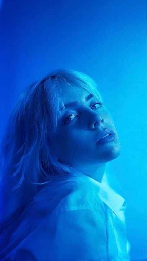 Blue Billie Eilish Aesthetic, Blue Billie Eilish, Billie Eilish Aesthetic, Billie Eilish Wallpaper, Beanie Black, Music Images, Blue Poster, Cuffed Beanie, Green Logo