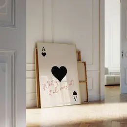 Trendy Ace of Hearts Print What If It All Works Out Poster Retro Wall Art Aesthetic Print Playing Card Poster Preppy  Room Decor Playing Card Poster, Y2k Room Decor, Y2k Room, Ace Card, Art Funky, Aesthetic Print, Hearts Print, Heart Poster, Funky Wall Art