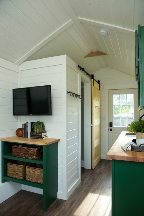 The Almont 2.0: No-Loft THOW by Homestead Tiny House Co. Shed Guest House, Tiny Guest House, Shed Tiny Home, Tiny Farmhouse, Shed Tiny House, Tiny House Company, Tiny House Interior Design, Shed Home, Shed To Tiny House