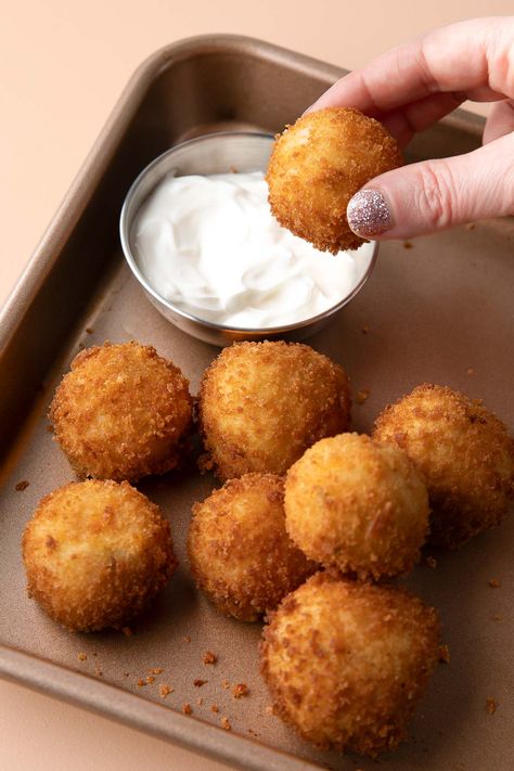 Fried Mashed Potato Balls - Peas and Crayons Guyanese Potato Balls, Loaded Potato Balls, Fried Mashed Potato Balls, Fried Mashed Potatoes, Mashed Potato Balls, Potato Balls, Awesome Appetizers, Cheesy Mashed Potatoes, Avocado Fries