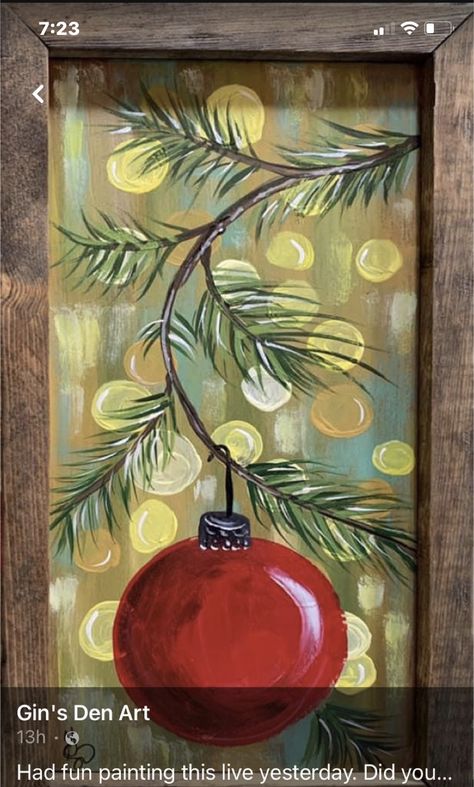 Xmas Paint Night Ideas, Crismas Painting On Canvas, Painting On Glass With Acrylic Paint, Small Christmas Paintings, Christmas Painting Ideas On Canvas Easy, Christmas Light Painting, Christmas Acrylic Painting Easy, Christmas Paintings Easy Simple, Christmas Art Painting Acrylic