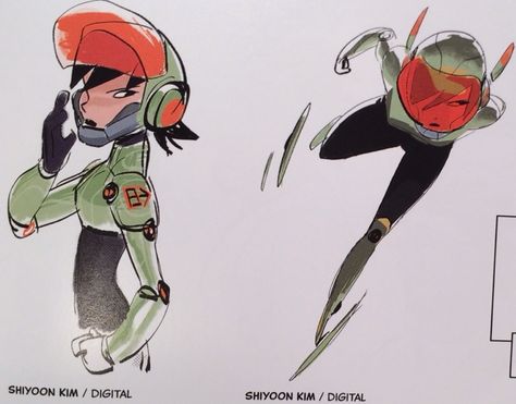 Gogo Tomago by Shiyoon Kim, Jin Kim, Lorelay Bove, and Kevin Nelson Shiyoon Kim Spiderverse, Bh6 Concept Art, Shiyoon Kim Art, Big Character Design, Shiyoon Kim Character Design, Go Go Big Hero 6 Fanart, Gogo Tomago Concept Art, Big Hero Six Character Design, Jin Kim Character Design