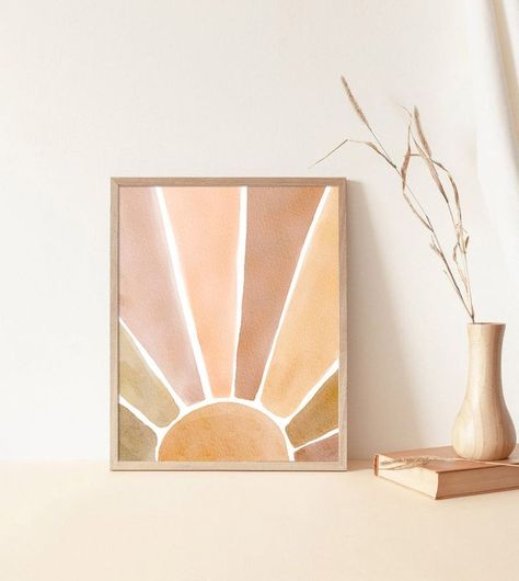 Nursery Watercolor Paintings, Sunrise Wall Art, Watercolor Art Abstract, Modern Watercolor Art, Wall Art Printables, Bedroom Contemporary, Watercolor Decor, Sun Painting, Boho Painting