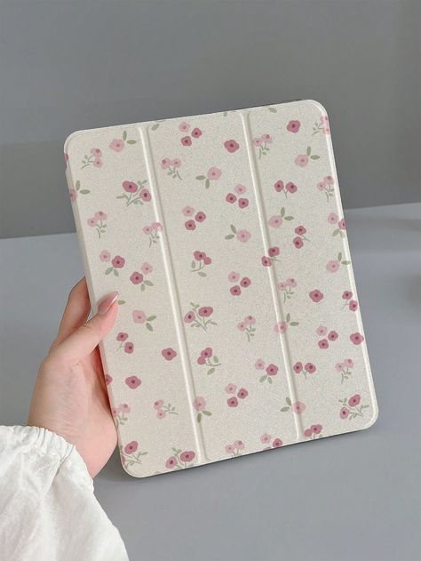 1pc Fashionable Pink Ditsy Floral Pattern TPU Soft Case Full Protection Tablet Cover (Without Pen), Compatible With Apple IPad Multicolor    TPU  Tri-Fold Pad Case   Cases, size features are:Bust: ,Length: ,Sleeve Length: Organisation, Ipad Case Aesthetic, Ditsy Floral Pattern, Apple Ipad Case, Tablet Cases, Tablet Cover, Room Design Bedroom, Cute Cases, Tri Fold