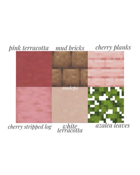 Aesthetic Pink Minecraft House, Cherry Blossom Colour Palette Minecraft, Pink Blocks Minecraft, Cherry Blossom Block Pallet Minecraft, Pink Terracotta Minecraft, Minecraft Pink Gradient, Pink Minecraft Palette, Cherry Block Palette, Mc Pink House