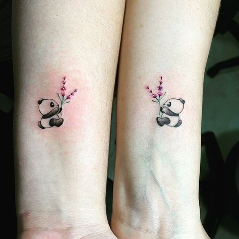 Best Friend Panda Tattoos, Panda Matching Tattoos, Matching Panda Tattoos, Panda Couple Tattoo, Boyfriend And Girlfriend Tattoos, Panda Tattoo Ideas, Girly Hand Tattoos, No Tattoo, Maching Tattoos