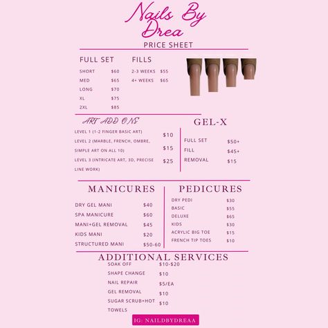 𝐫𝐞𝐟𝐫𝐞𝐬𝐡𝐞𝐫 𝐨𝐟 𝐦𝐲 𝐜𝐮𝐫𝐫𝐞𝐧𝐭 𝐩𝐫𝐢𝐜𝐞 𝐥𝐢𝐬𝐭🎀✨ Gel X Nail Price List, Nail Price List Templates, Nail Shop Price List, Gel Nail Price List, Nail Tech Price List, Nail Services Menu Price List, French Tip Toes, Spa Manicure, Gel Mani