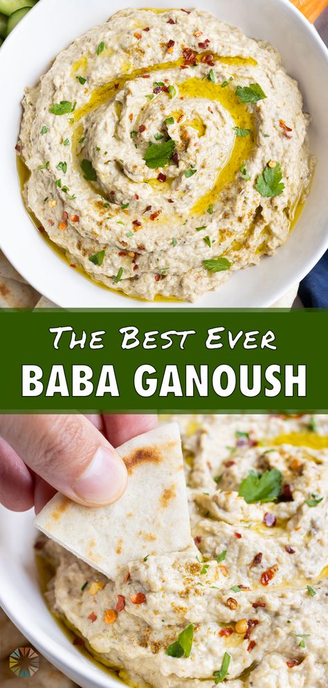 Best Baba Ganoush Recipe, Baba Ganoush Recipe, Arabisk Mad, Babaganoush Recipe, Armenian Food, Armenian Recipes, Lebanese Food, Baba Ganoush, Roasted Eggplant