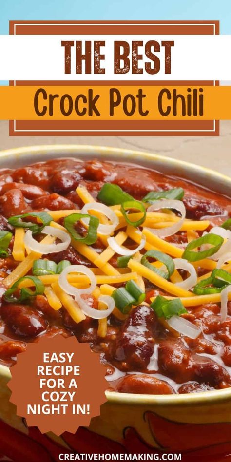 Savor the taste of homemade goodness with our easy Crock Pot Chili recipe!  This flavorful chili is loaded with ground beef, beans, and spices, making it the perfect dish for chilly nights or game day gatherings. Simply throw everything in the slow cooker and let it simmer to perfection while you relax. Chili Beans Recipe Crock Pot, Crock Pot Chili Easy, Chili Beans Crockpot, Chilli Recipe Crockpot, Easy Crock Pot Chili, Best Slow Cooker Chili, Slow Cooker Chilli, Easy Chili Recipe Crockpot, Crock Pot Chili