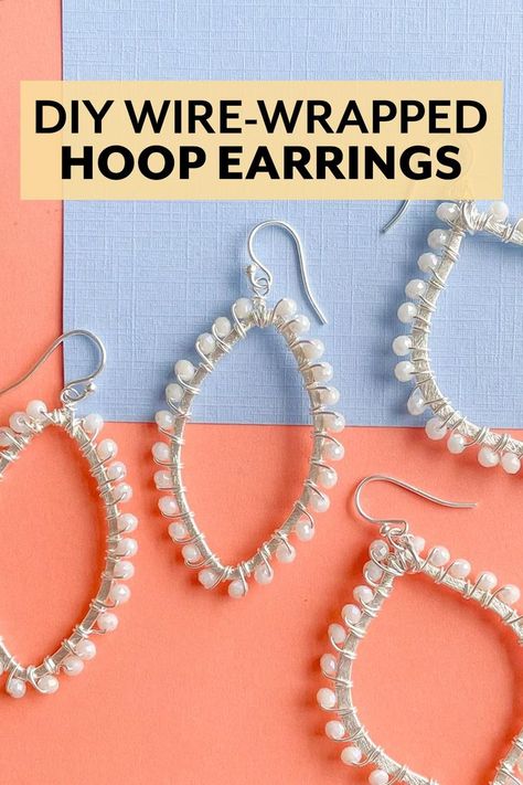 Wire Wrapped Hoops Tutorial, Wire Wrapped Hoop Earrings, Hoop Earrings Tutorial, Diy Wire Jewelry Rings, Wire Jewelry Rings, Wire Wrapped Stone Jewelry, Beaded Things, Wrapping Jewelry, Wire Wrapping Diy