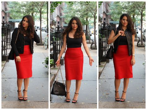 Casual Style | Red Midi Skirt - Olivia Jeanette Red Color Outfits, Red Midi Skirt, Xmas Outfit, Fox Necklace, Zara Bag, Red Midi, Zara Bags, Zara Sweater, Colourful Outfits