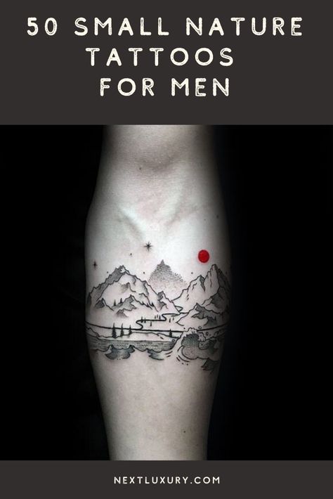 Hiking Tattoos Men, Small Outdoor Tattoos For Men, Tattoo Ideas For Men Nature, Men Nature Tattoo Ideas, Simple Nature Tattoos Men, Small Nature Tattoos Men, Men Nature Tattoo, Hiking Tattoo For Men, Bushcraft Tattoo