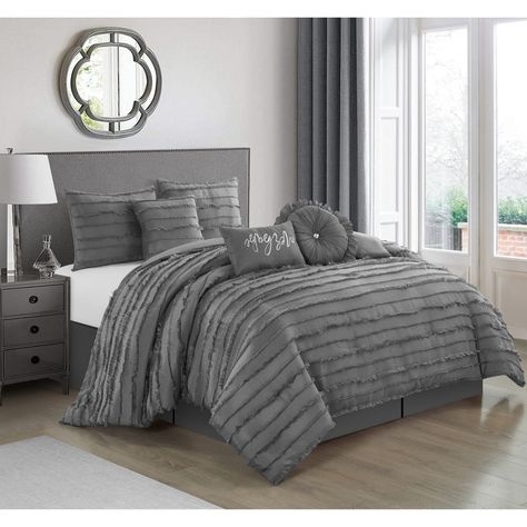 Elegant Comforter Sets, Stripe Embroidery, Beautiful Bedding Sets, Solid Bed, Complete Bedding Set, Grey Comforter Sets, Grey Comforter, White Typography, Indie Room