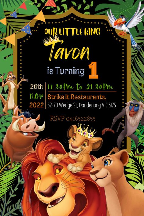 Lion King Birthday Party Invitations, Lion King Invitation, Lion King Birthday Party Ideas, Lion King Theme, Safari Animals Birthday, Lion King Birthday, Boys 1st Birthday Party Ideas, Baby Boy 1st Birthday Party, 1st Birthday Party Invitations