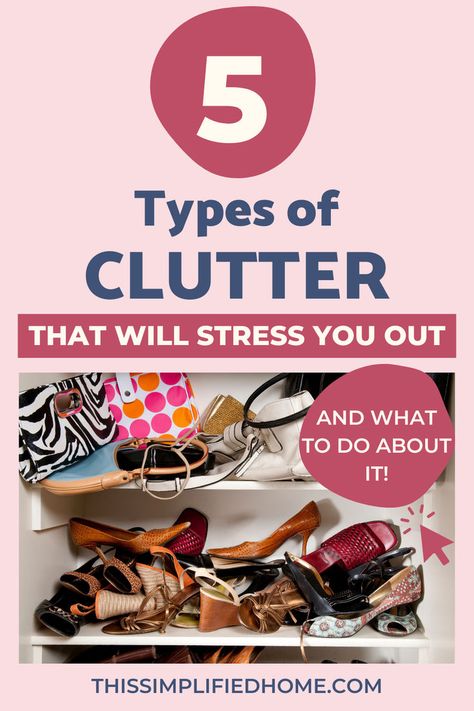 If you struggle with clutter, here are 5 types of clutter that will stress you out — and what to do when you don’t know where to start decluttering. Make sure to read number 1 about decluttering sentimental items. Letting Go Of Stuff Clutter, How To Help A Hoarder Declutter, How To Declutter Your Home Room By Room, Overwhelming Clutter, Decluttering Strategies, Declutter Calendar, What To Declutter, How To Declutter Your Bedroom, Office Decluttering