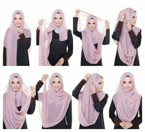 Square Hijab Tutorial, Hijabi Mode, Purple Hijab, Hijab Stile, How To Wear Hijab, Fesyen Islam, Simple Hijab Tutorial, Stile Hijab, Simple Hijab