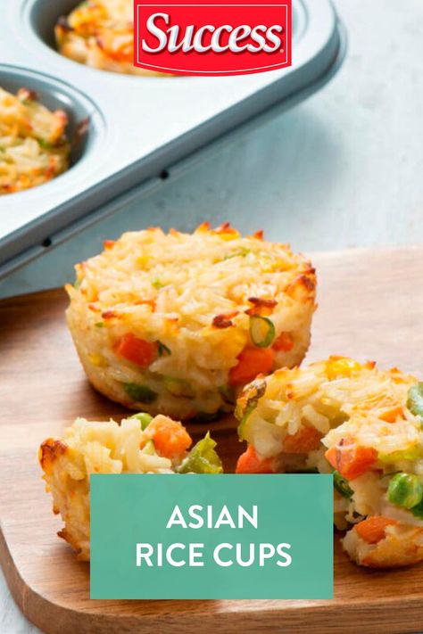 Asian Rice Cups with vegetables Rice Appetizer Recipes, Rice Cupcakes, Rice Cups Baked, Rice Cups, Rice Appetizers, Success Rice Recipes, Vegetarian Asian, Vegetarian Fried Rice, Muffin Cups Recipes